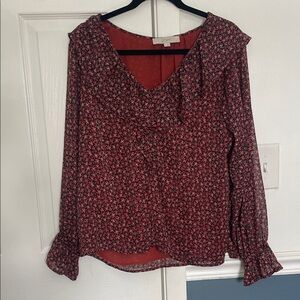LOFT Women's Red Floral Blouse